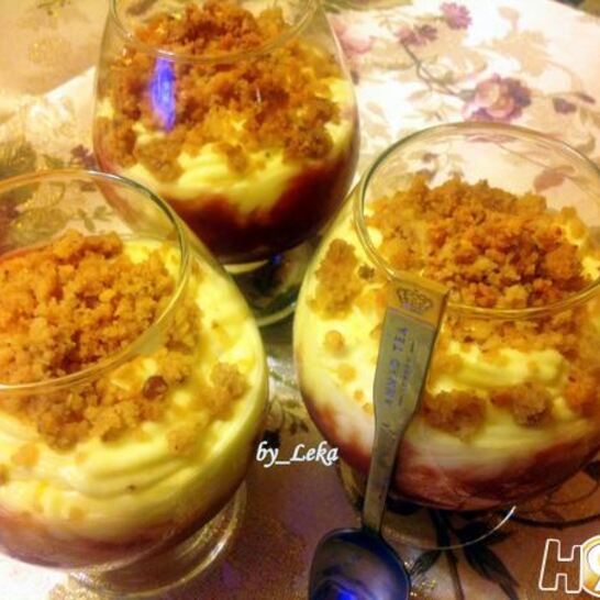 Рецепт малиновый десерт с кремом патисьер и штрейзелем