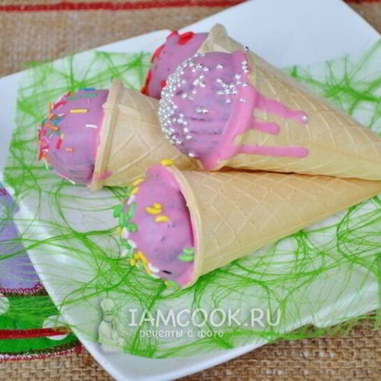 Рецепт кейк-попсы в рожке для мороженого