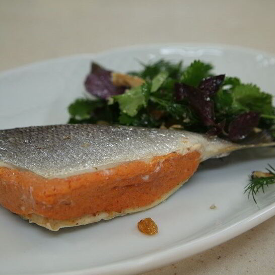 Рецепт дорада с муссом из печеных перцев