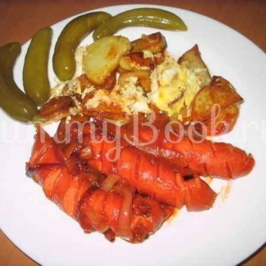 Рецепт картофель жареный с сосисками