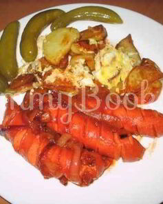 Картофель жареный с сосисками