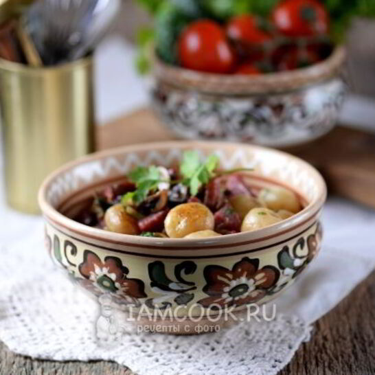 Рецепт жареная картошка с колбасой