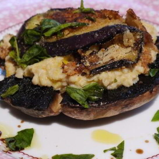 Рецепт грибы на гриле с нутом и баклажанами