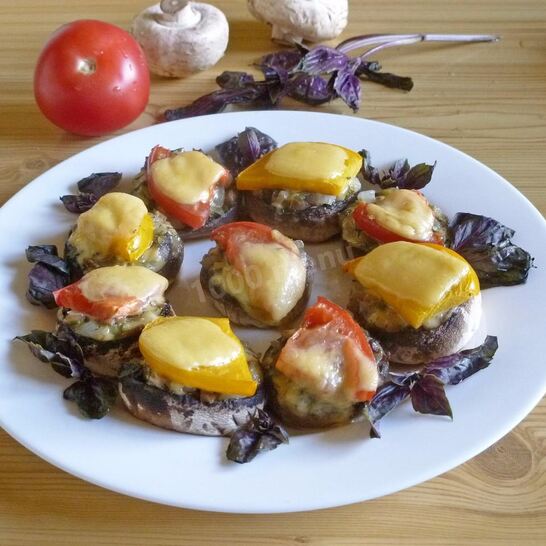 Рецепт грибы с сыром и помидорами в духовке