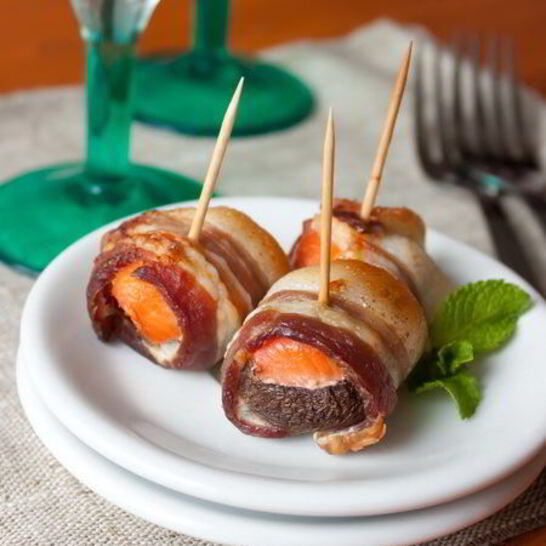 Рецепт шампиньоны с лососем в беконе