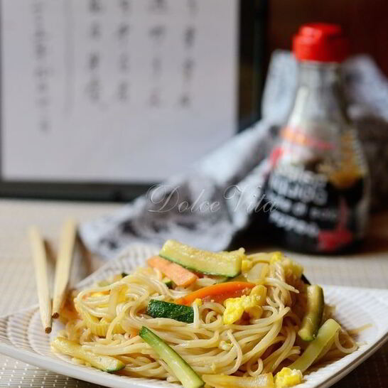 Рецепт кантонская лапша с овощами, грибами и яйцом