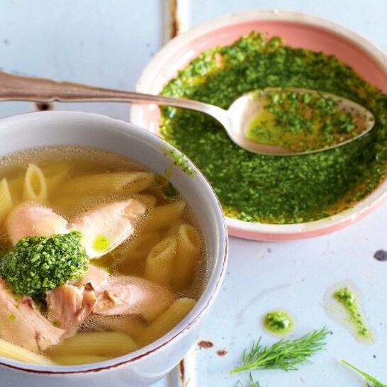 Рецепт куриная лапша в новом стиле с песто из укропа