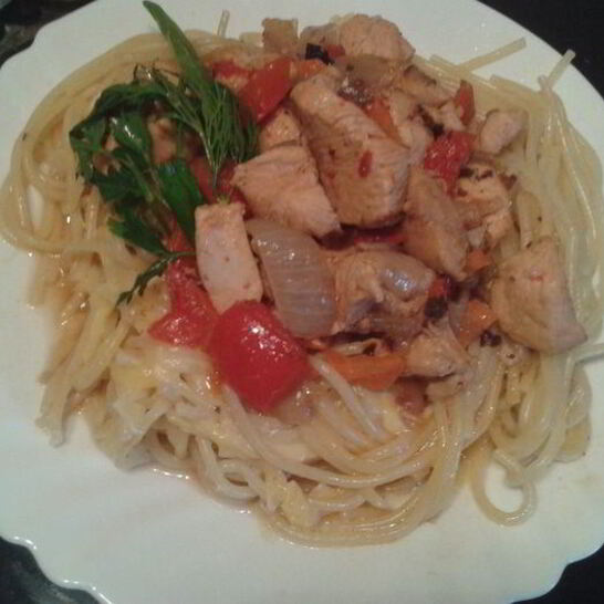 Рецепт паста с куриным филе и сладким перцем