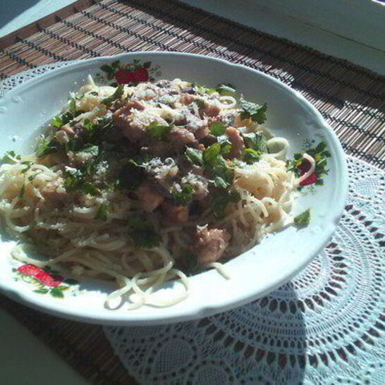 Рецепт спагетти со сливочно-грибным соусом и куриной грудкой