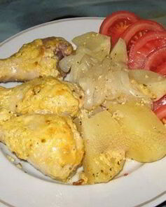 Куриная голень с картошкой в духовке