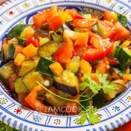 Рецепт кабачки с баклажанами, помидорами и перцем