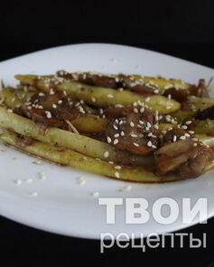 Спаржевая фасоль с шампиньонами в соевом соусе