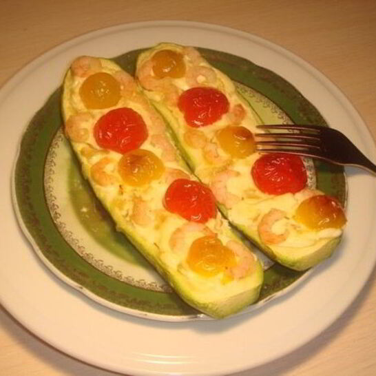 Рецепт запеченные кабачки, фаршированные креветками