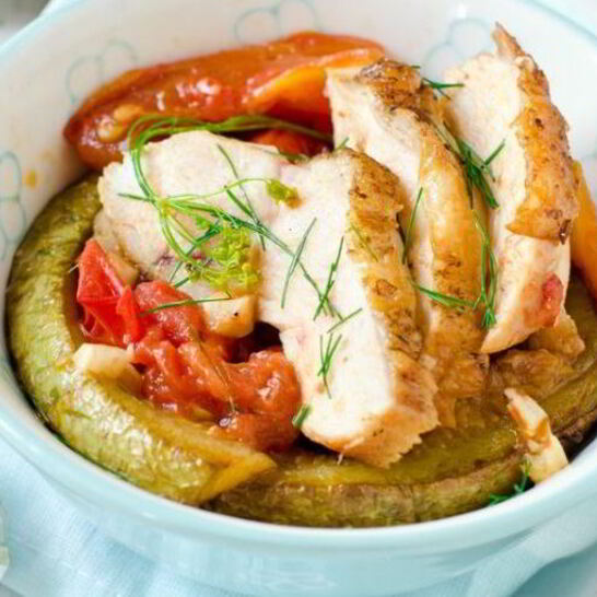 Рецепт жареные кабачки с куриной грудкой