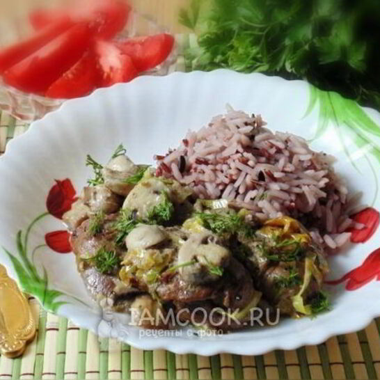 Рецепт куриная печень с грибами в сметане