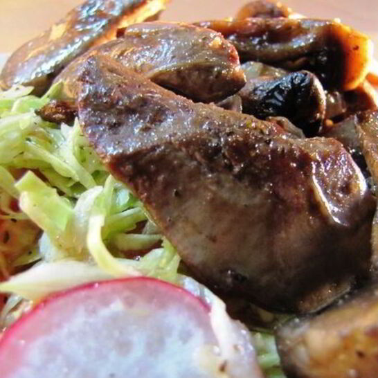 Рецепт куриная печень с шампиньонами