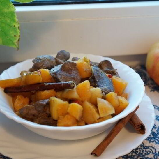 Рецепт куриная печень с тыквой и яблоками