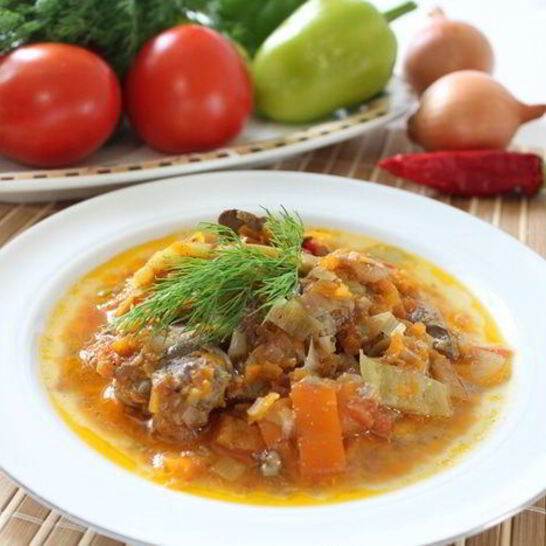 Рецепт куриная печень, тушенная с овощами золотая осень