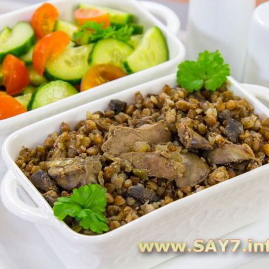 Рецепт куриная печень, жаренная с грибами и гречкой