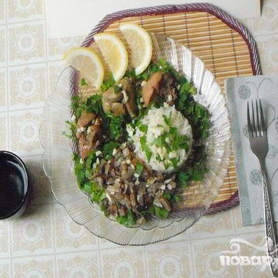 Рецепт печень с рисом и грибами