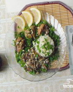 Печень с рисом и грибами