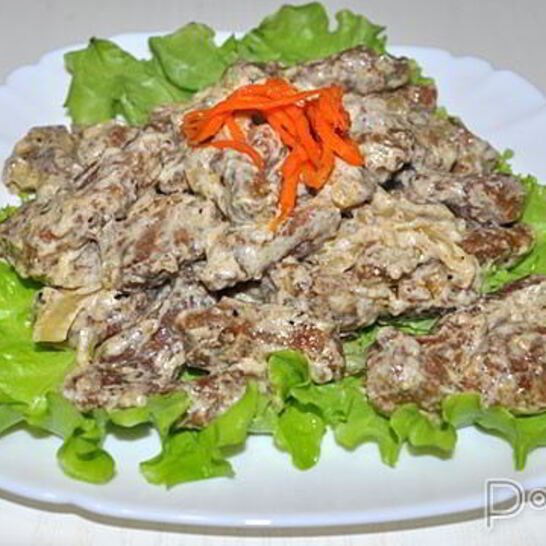 Рецепт печень в сметанно-горчичном соусе