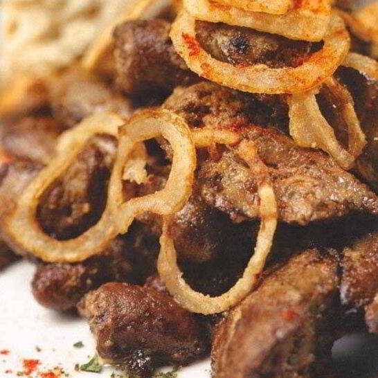 Рецепт жареная куриная печенка с луком и специями