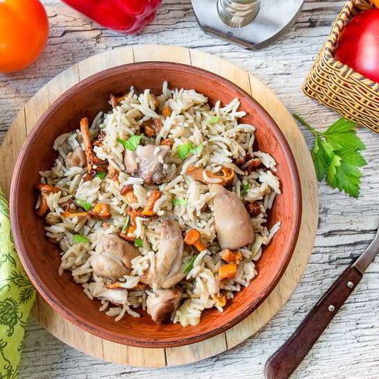 Рецепт плов с курицей и лисичками