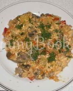 Рагу овощное с грибами и куриной печенью