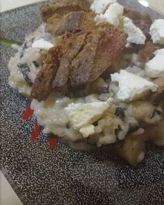 Овощное ризотто и печень