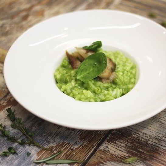 Рецепт зеленое ризотто со скумбрией