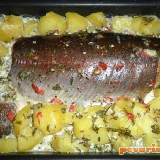 Рецепт форель, запеченная с картофелем в сливках