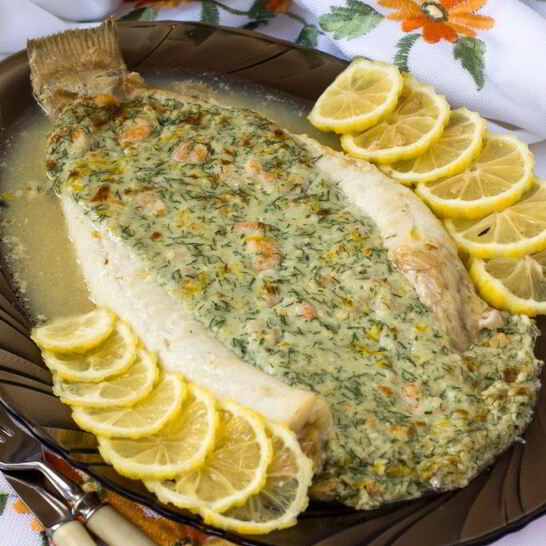 Рецепт камбала, фаршированная креветками