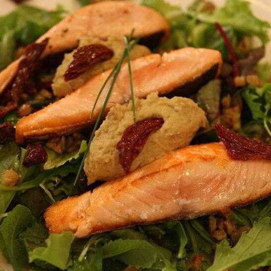 Рецепт семга с баклажанным пюре