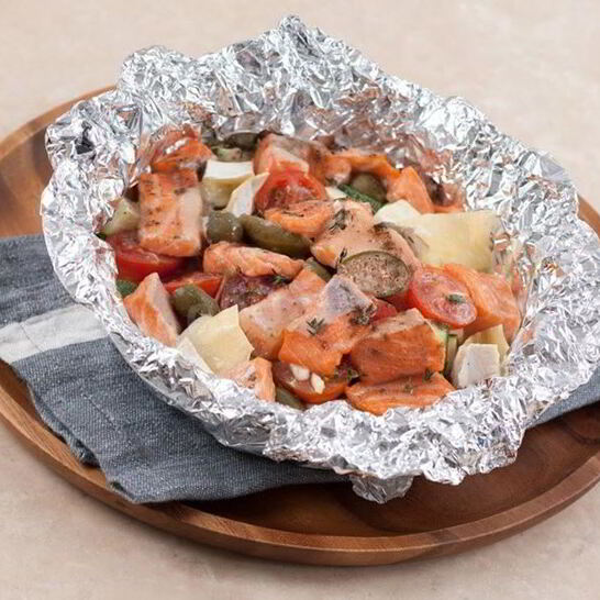 Рецепт запеченная форель с овощами и сыром камамбер