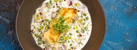 запеченный палтус с шампиньонами и горошком. Шаг 8