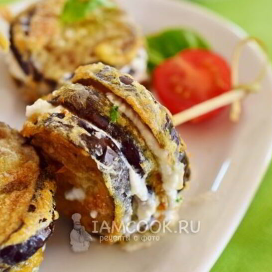 Рецепт шашлык из баклажана в кляре с сыром