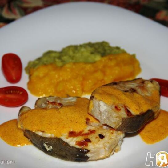 Рецепт стейки-гриль из зубатки под сливочным соусом