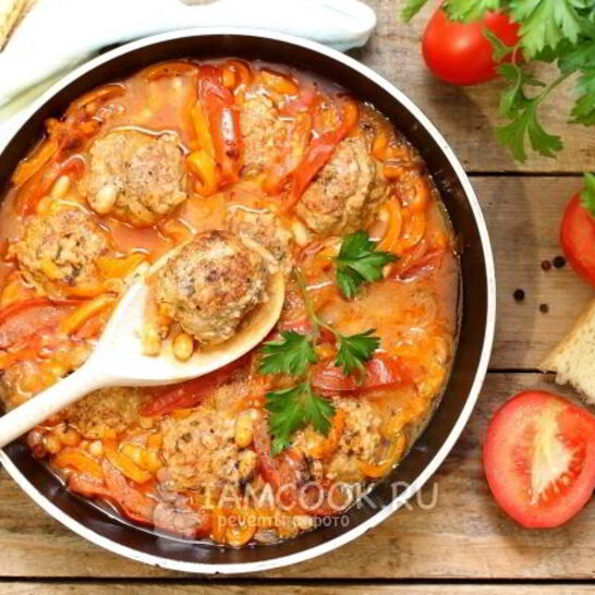 Рецепт тефтели в томате с фасолью и перцем