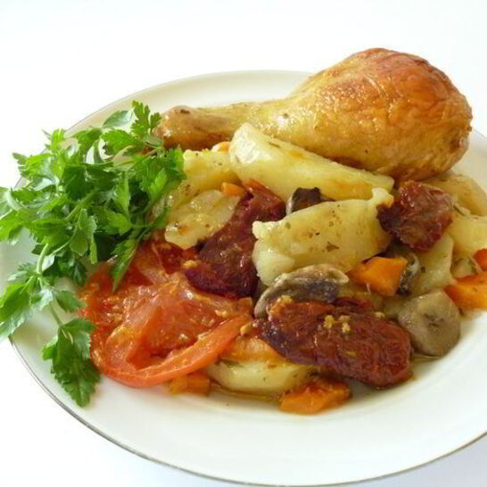 Рецепт куриное жаркое с грибами и вялеными помидорами