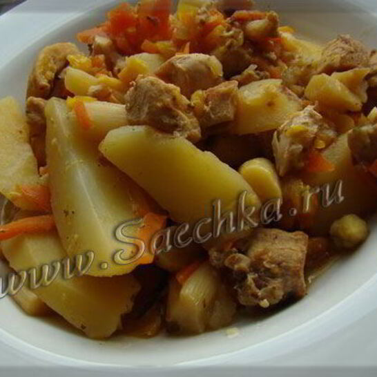 Рецепт жаркое из индейки с овощами в горшочке