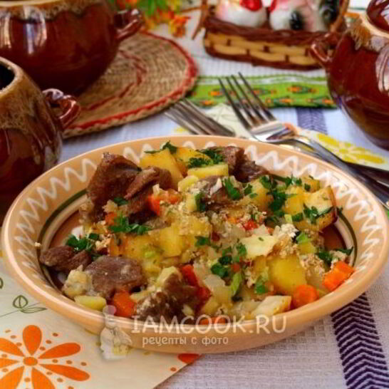 Рецепт жаркое с мясом в горшочках