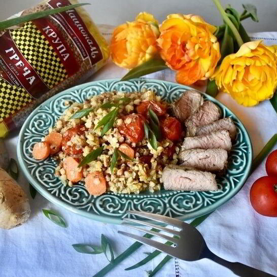 Рецепт гречка в сливочно-имбирном соусе с мясом на гриле