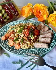 Гречка в сливочно-имбирном соусе с мясом на гриле