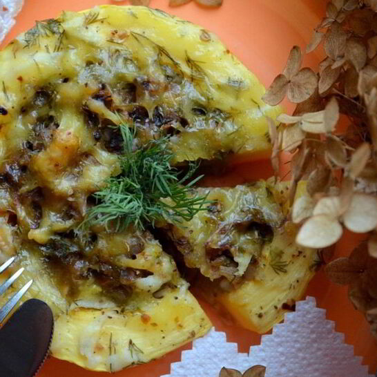 Рецепт грибная каша в кабачке