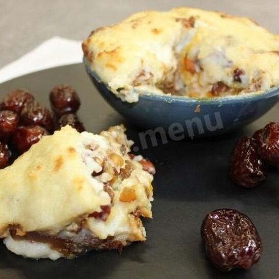 Рецепт гурьевская каша с арахисом, бананами, киви и сухофруктами