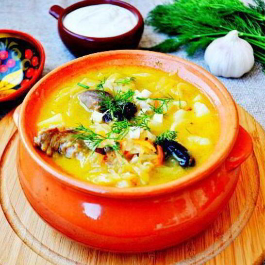 Рецепт кислые щи с утиными потрошками и черносливом