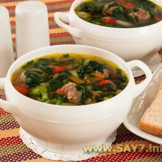 Рецепт суп с фрикадельками и шпинатом