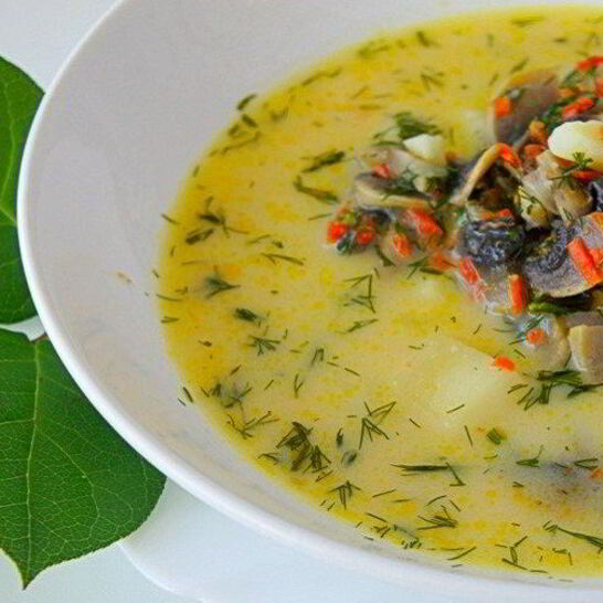 Рецепт сырного супа с грибами