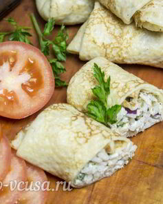 Блины с курицей и рисом